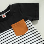 Lioraitiin 0-18M Baby Boys Romper Short Sleeve Crew Neck Striped
