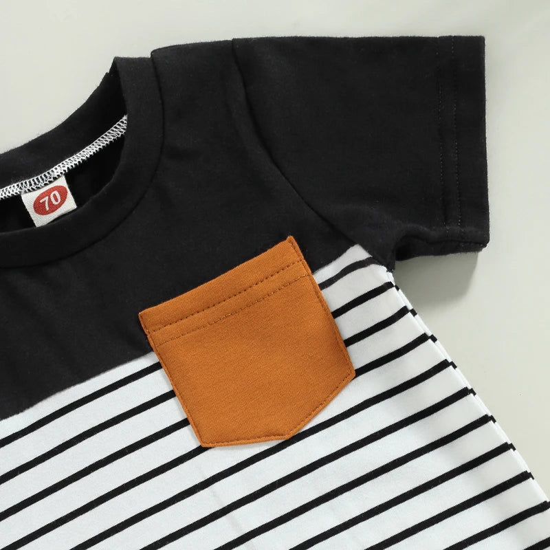 Lioraitiin 0-18M Baby Boys Romper Short Sleeve Crew Neck Striped