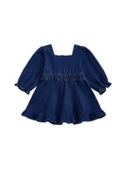 Lioraitiin Toddler Baby Girl Denim Dress Long Puff Sleeve Button Down