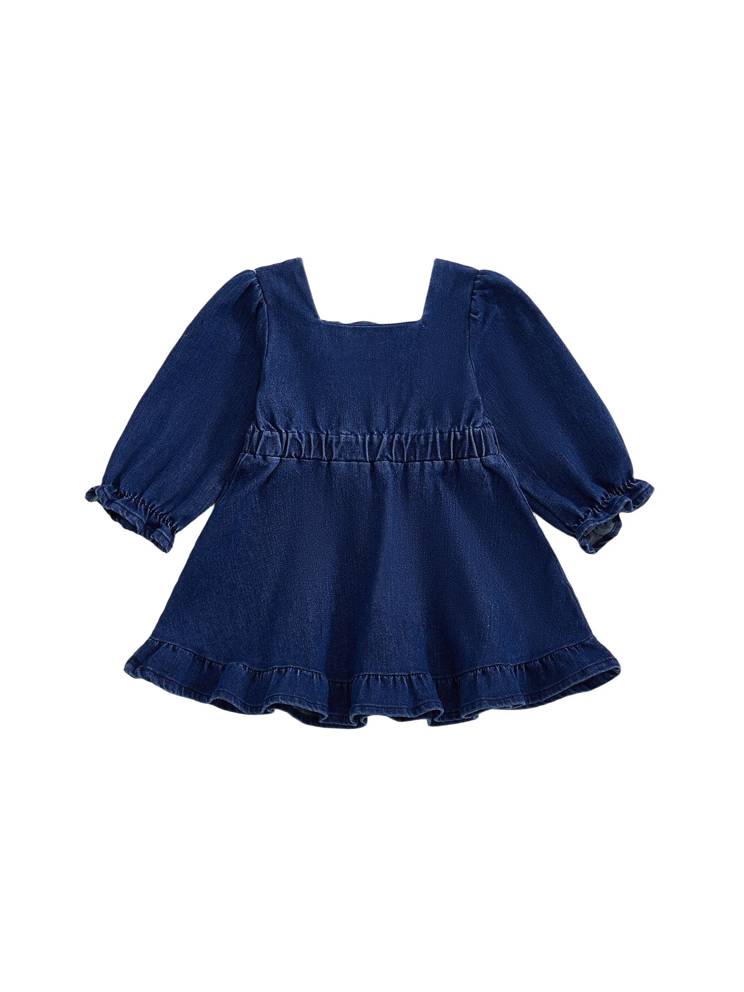 Lioraitiin Toddler Baby Girl Denim Dress Long Puff Sleeve Button Down