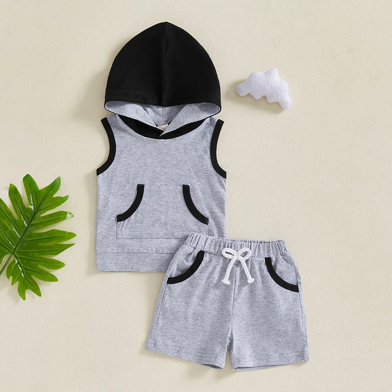 Lioraitiin Toddler Baby Boy Shorts Set Contrast Color Sleeveless