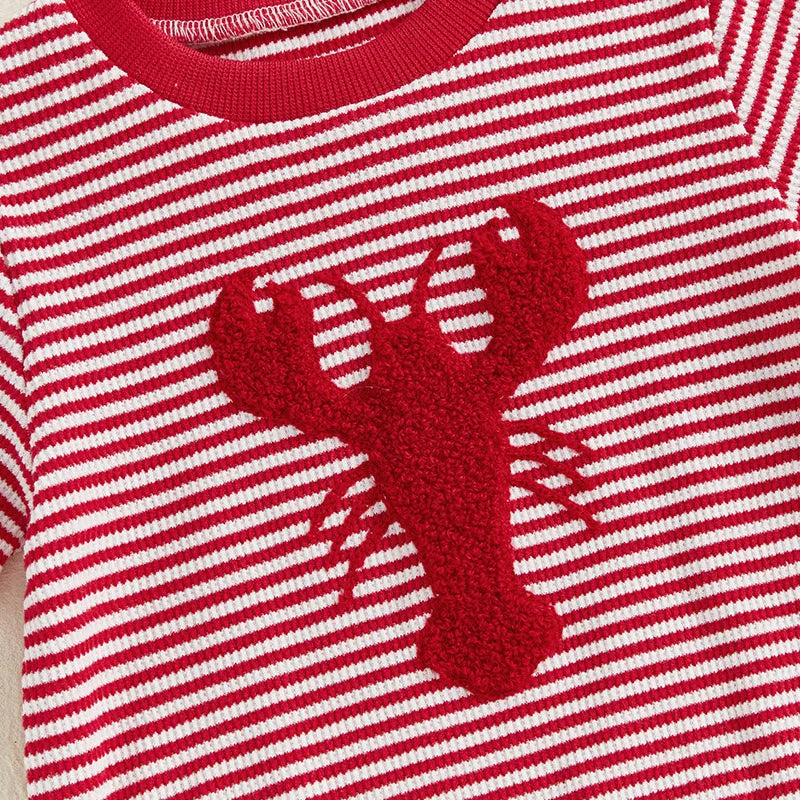 Lioraitiin Newborn Baby Girls Romper Lobster Stripe Pattern Short