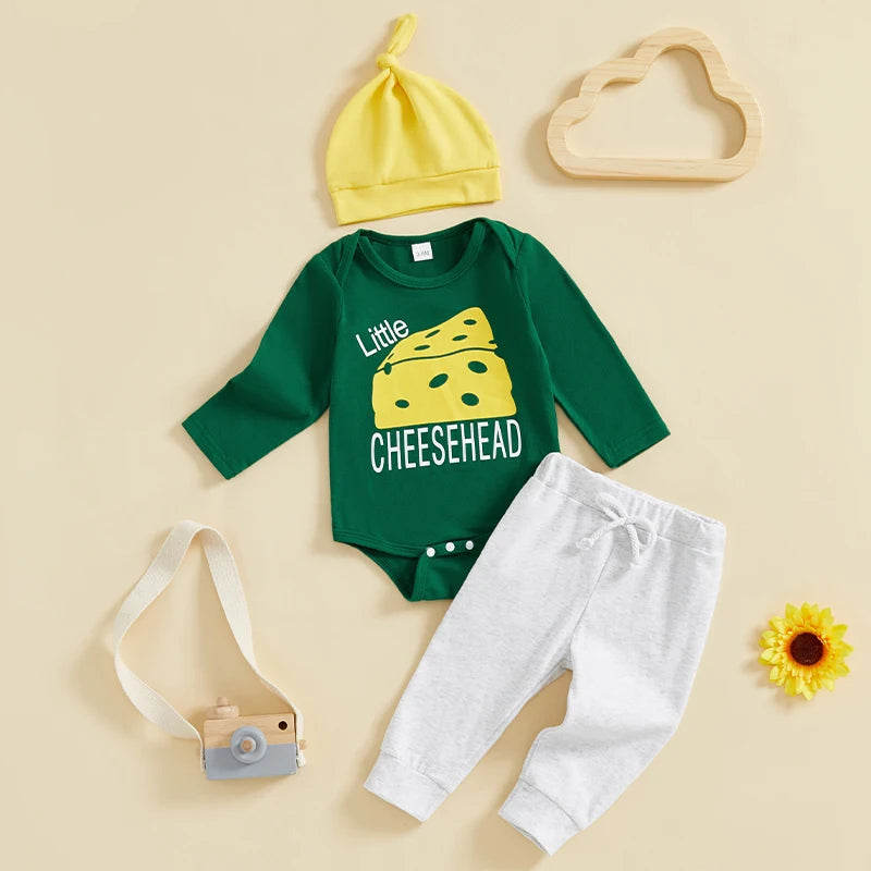 Lioraitiin Baby Boys Outfits Letter Cheese Print Crew Neck Long