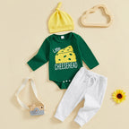 Lioraitiin Baby Boys Outfits Letter Cheese Print Crew Neck Long