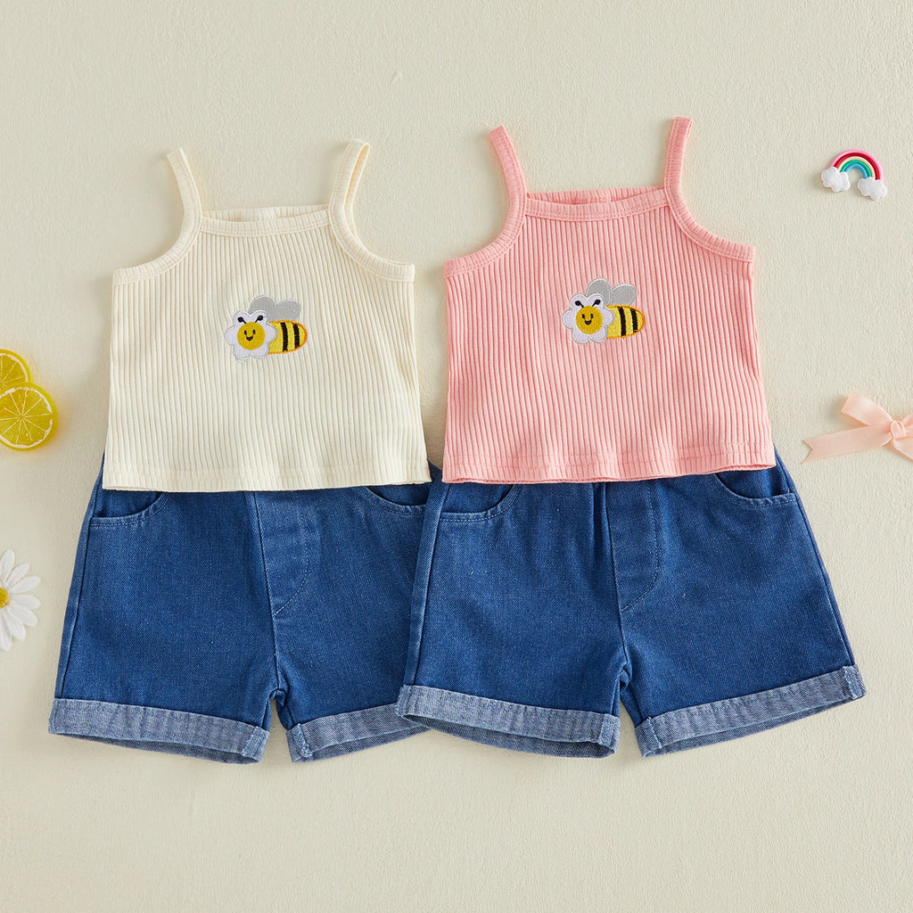Lioraitiin Toddler Baby Girls Outfit Fashionable Cute Bee Embroidery