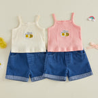 Lioraitiin Toddler Baby Girls Outfit Fashionable Cute Bee Embroidery