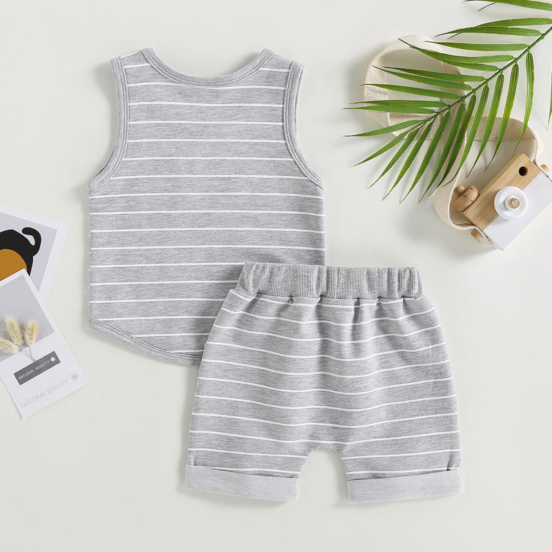 Lioraitiin 0-4Years Kids Baby Boy 2Pcs Outfits Striped Sleeveless