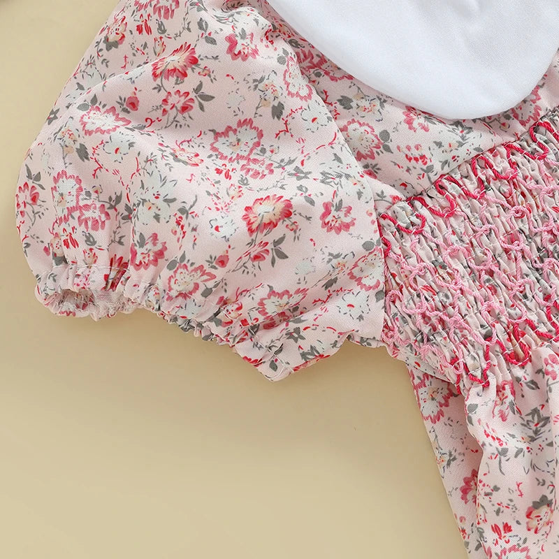 Lioraitiin Newborn Baby Girl Romper Short Sleeve Doll Collar Floral