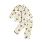Lioraitiin 0-6Years Kids Unisex Pajama Suit Bear Printed Long Sleeve