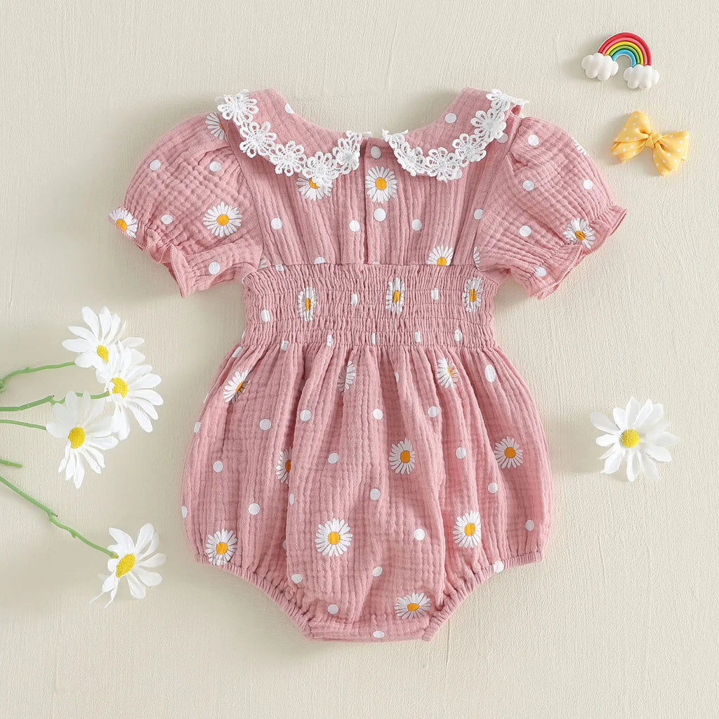Lioraitiin Infant Baby Girl Romper Puff Short Sleeve Doll Collar