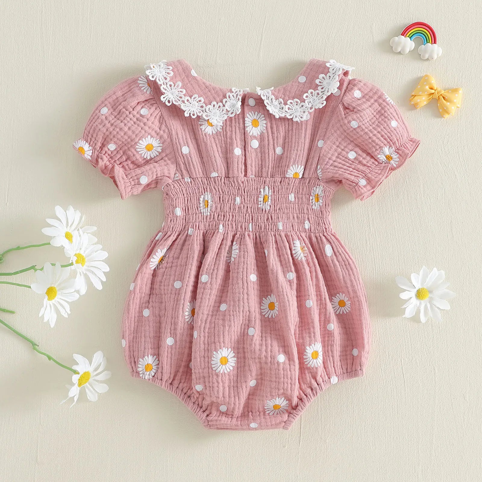 Lioraitiin Infant Baby Girl Romper Puff Short Sleeve Doll Collar