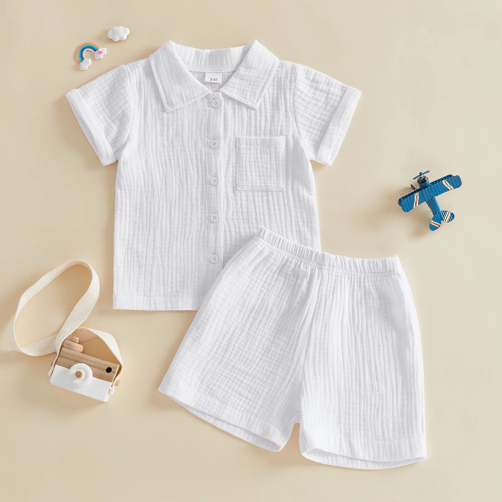 Lioraitiin Little Boys 2 Piece Outfits Solid Color Short Sleeve Turn