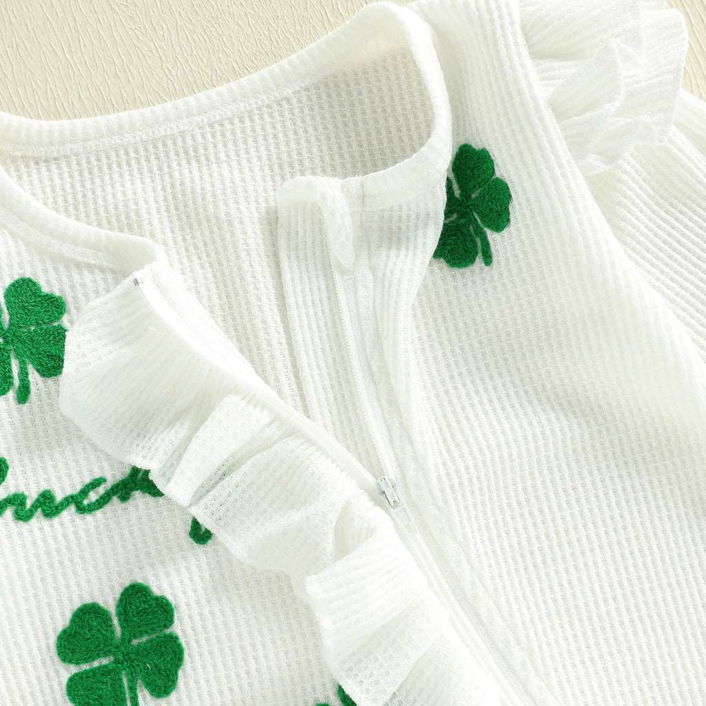 Lioraitiin Baby Girl Outfit Clover Letters Embroidery Ruffle Long