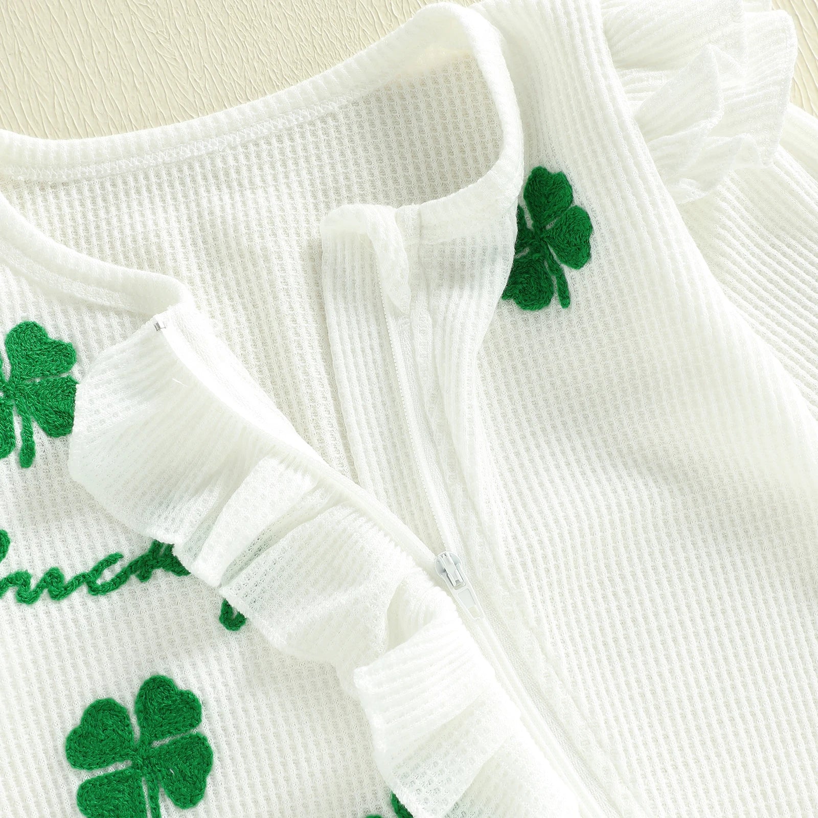 Lioraitiin Baby Girl Outfit Clover Letters Embroidery Ruffle Long