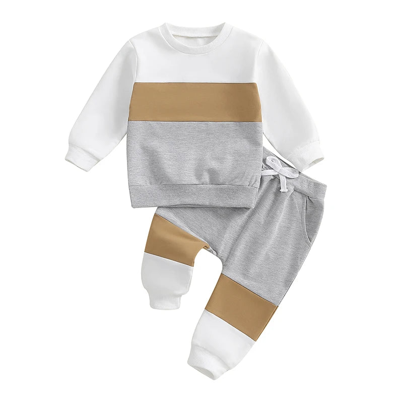 Lioraitiin Toddler Boy Set Contrast Color Long Sleeve Crew Neck