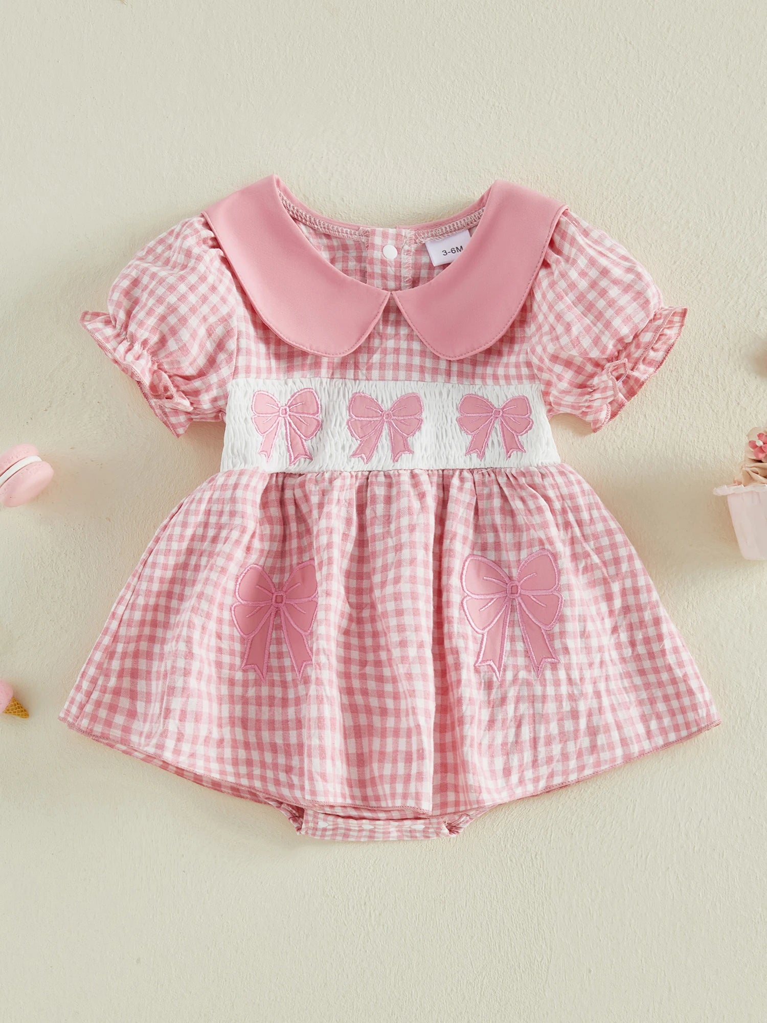 Lioraitiin Baby Girl Plaid Romper Dress Cute Bow Embroidery Smocked