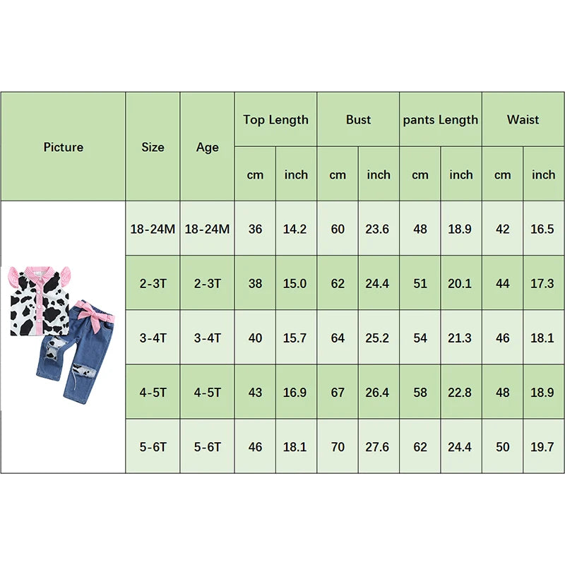 Lioraitiin Baby Girl 2Pcs Western Outfits Fly Sleeve Cow Print Shirt