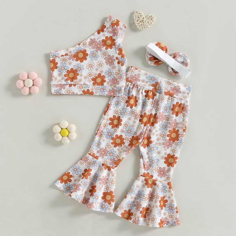Lioraitiin 0-4Years Toddler Girls 3Pcs Outfit Sets Sleeveless One