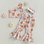Lioraitiin 0-4Years Toddler Girls 3Pcs Outfit Sets Sleeveless One