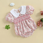 Lioraitiin Newborn Baby Girl Romper Short Sleeve Doll Collar Floral