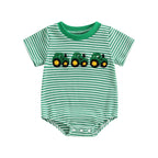 Lioraitiin Baby Girls Boys Rompers Waffle Truck Embroidery Stripe