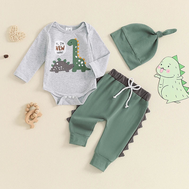 Lioraitiin Baby Boys Outfit, Long Sleeve Crew Neck Dinosaur Print