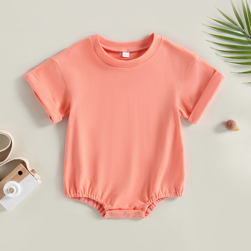 Lioraitiin 0-24M Baby Boys Girls Rompers Solid Short Sleeve O-neck