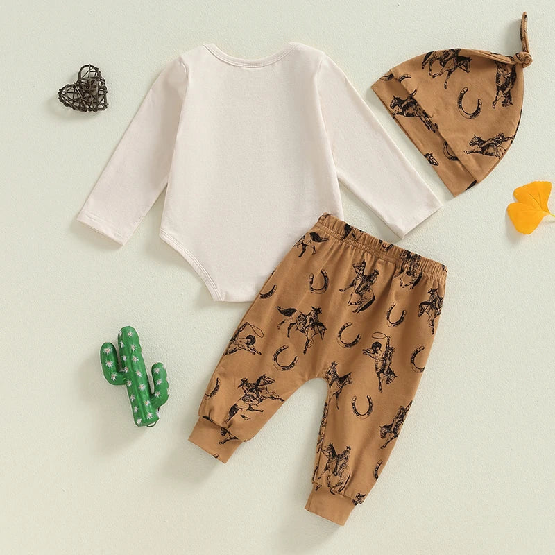 Lioraitiin Baby Boys 3PCS Outfit Sets Long Sleeve Letter Print Romper