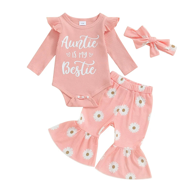 Lioraitiin 0-18M Baby Girls Outfits Letter Print Long Sleeve Romper