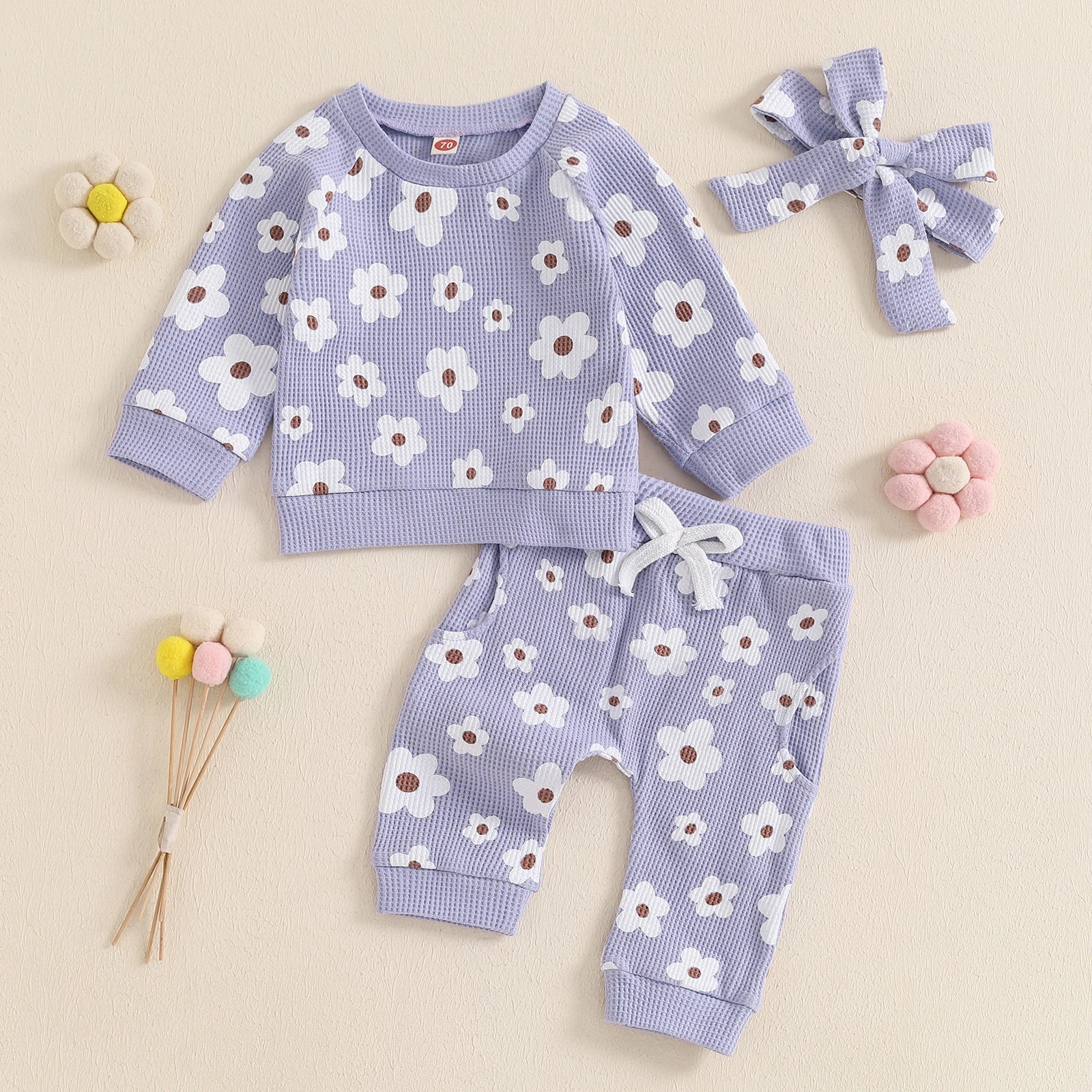 Lioraitiin Infant Baby Girl 2Pcs Set Flower Print Long Sleeve