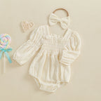 Lioraitiin Baby Girls Romper Long Sleeve Square Neck Solid Color