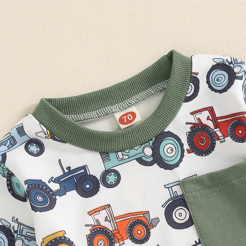 Lioraitiin Baby Boy 2Pcs Farm Outfits Long Sleeve Tractor Print