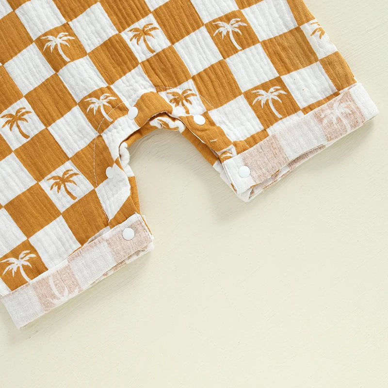 Lioraitiin Newborn Baby Boy Romper Short Sleeve Round Neck Checkered