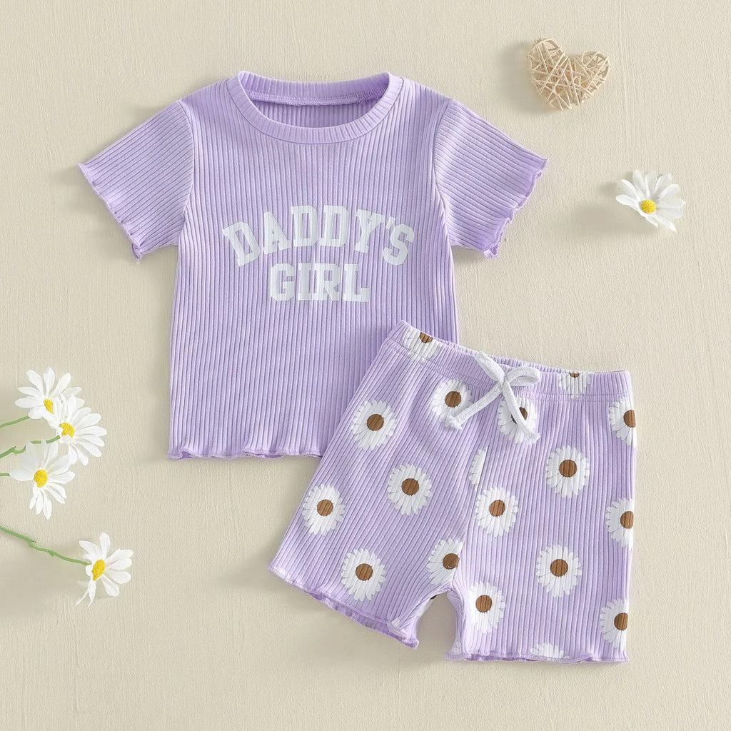 2Pcs Toddler Baby Girls Outfits Short Sleeve Crew Neck Letters Print