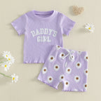 2Pcs Toddler Baby Girls Outfits Short Sleeve Crew Neck Letters Print