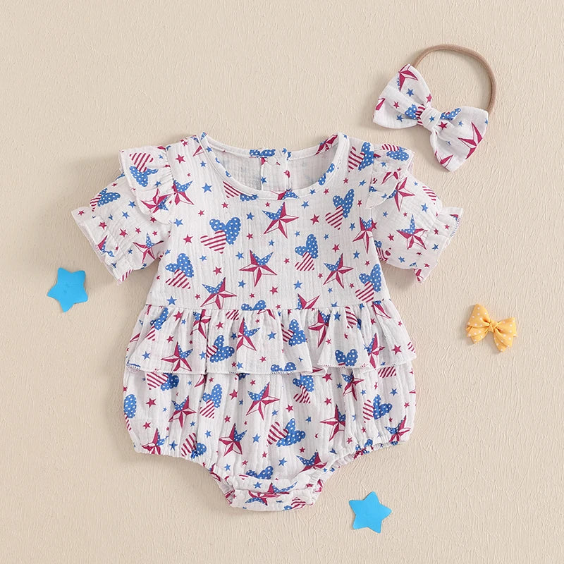 Lioraitiin Baby Girl 4th of July Outfit Love Heart Star Pattern