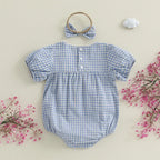 Lioraitiin Baby Girls Sweet Romper Short Sleeve Round Neck Plaid