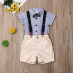 Lioraitiin Newborn Boys Stripe Short Sleeve Gentleman 2PCS Set Romper