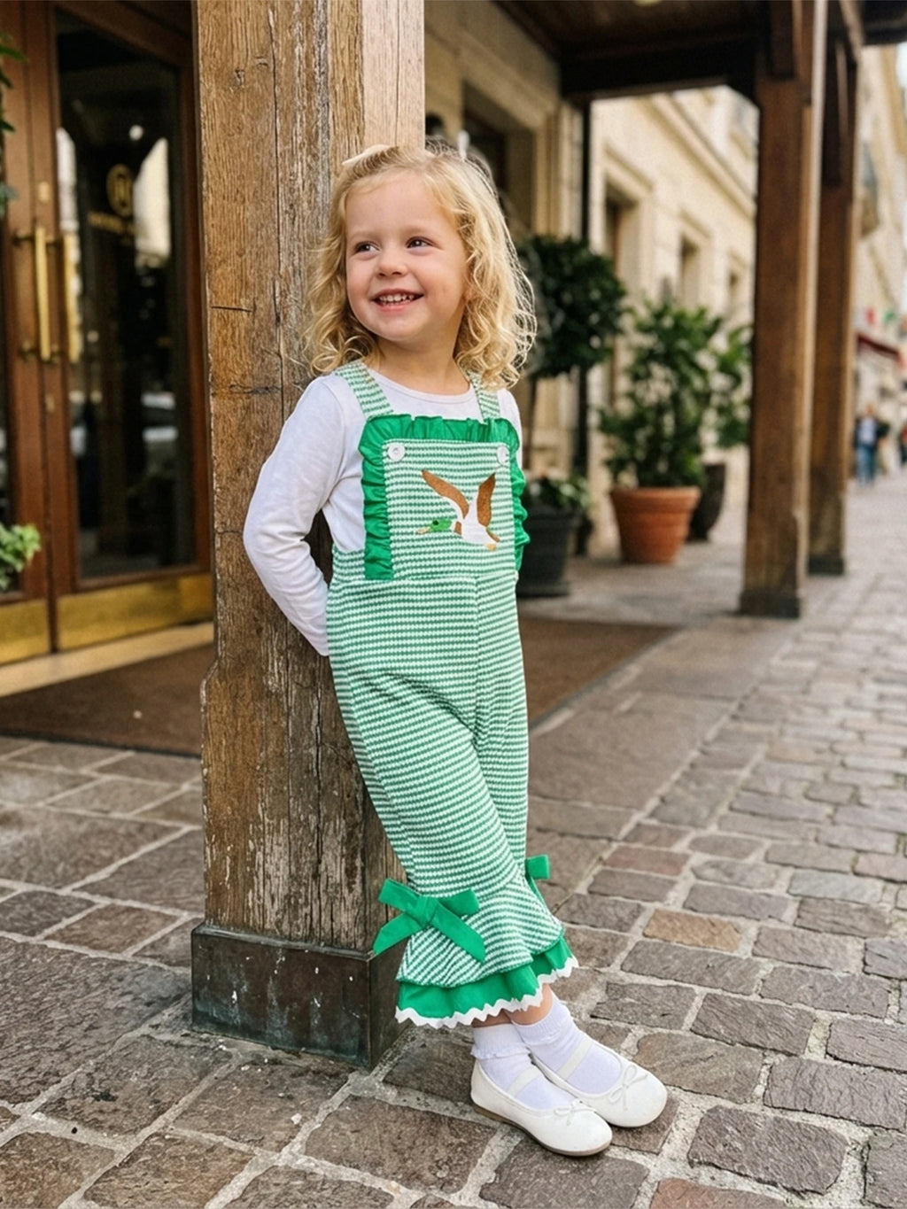 Lioraitiin ï»¿Little Girls Overalls Adorable Duck Embroidery Striped