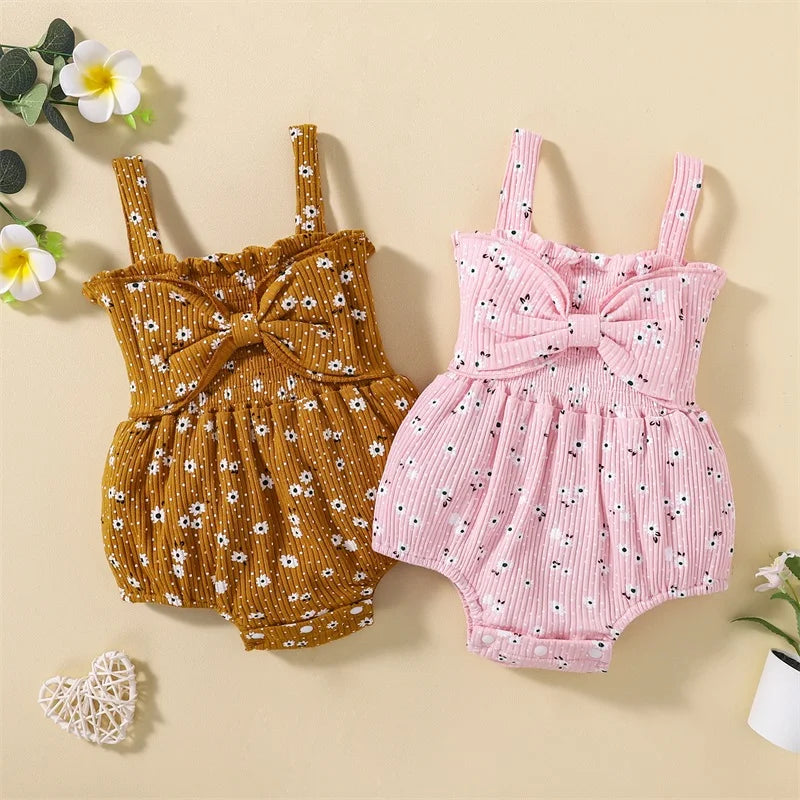 Lioraitiin Newborn Baby Ribbed Jumpsuit Baby Girls Sleeveless Flower