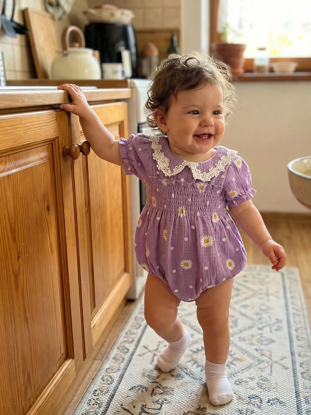 Lioraitiin Infant Baby Girl Romper Puff Short Sleeve Doll Collar