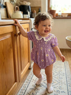 Lioraitiin Infant Baby Girl Romper Puff Short Sleeve Doll Collar