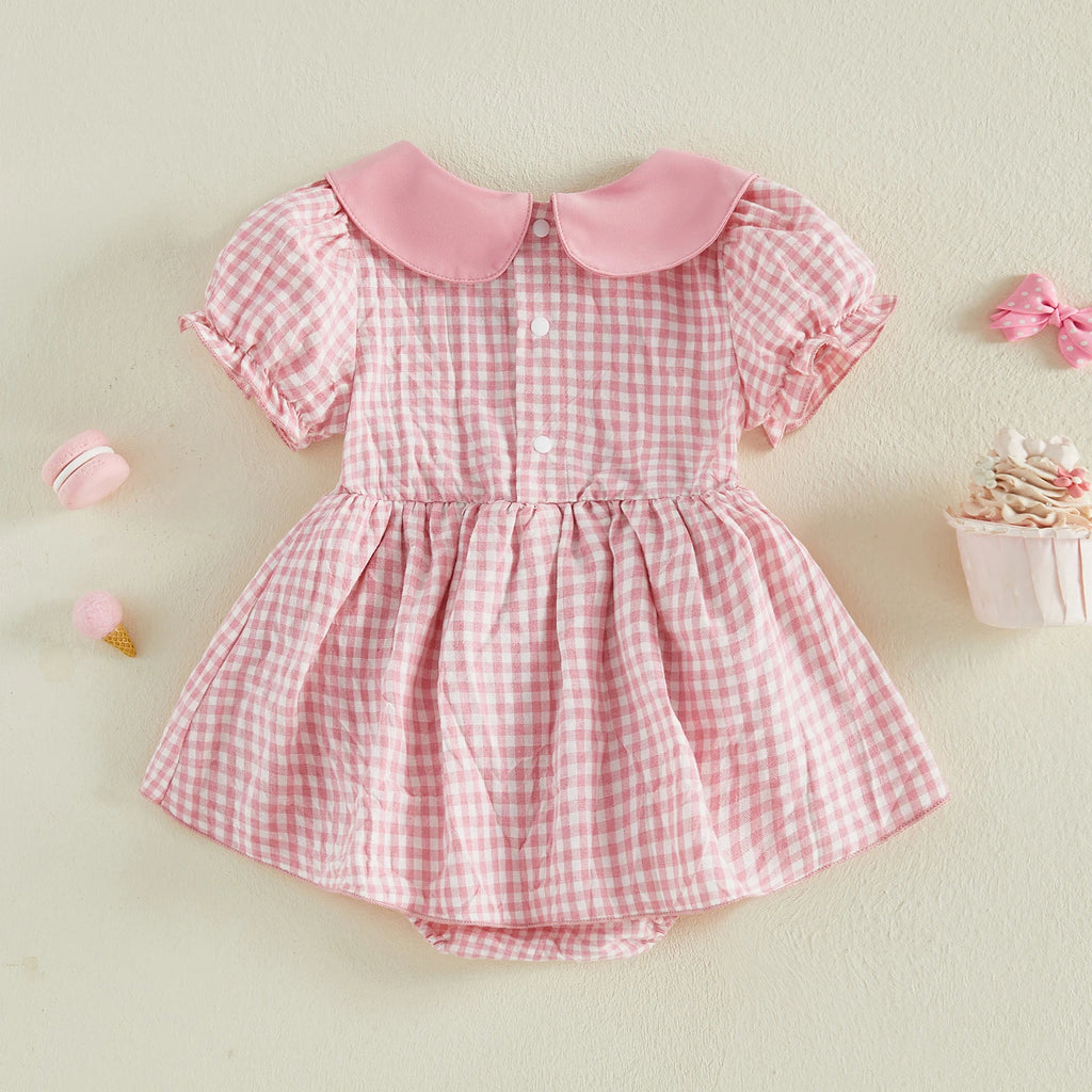 Lioraitiin Baby Girl Plaid Romper Dress Cute Bow Embroidery Smocked