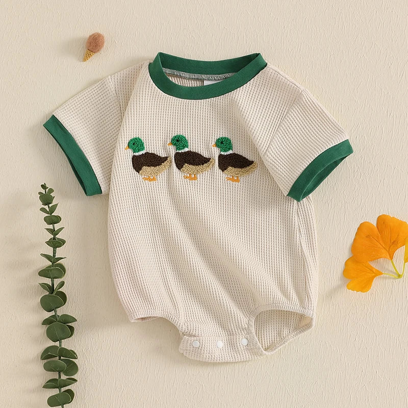 Lioraitiin Newborn Baby Boys Girls Romper Short Sleeve Crew Neck Duck