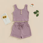 Lioraitiin 0-8Years Kid Girls 2Pcs Pants Suit Sleeveless Knitting