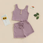 Lioraitiin 0-8Years Kid Girls 2Pcs Pants Suit Sleeveless Knitting