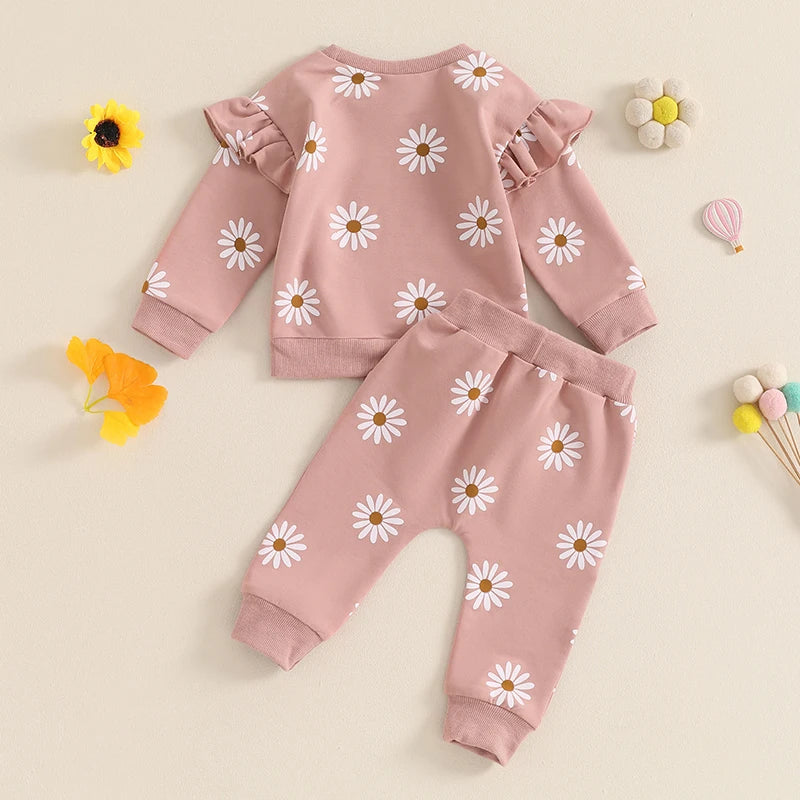 Lioraitiin Toddler Girl Outfit Daisy Print Long Sleeve Sweatshirt