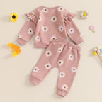 Lioraitiin Toddler Girl Outfit Daisy Print Long Sleeve Sweatshirt