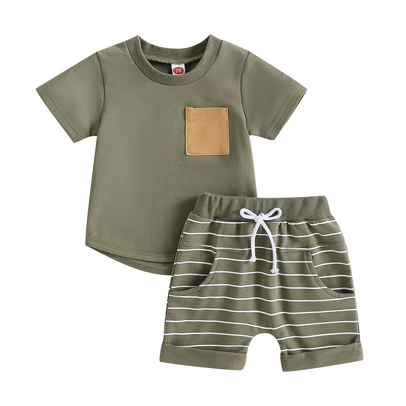 Lioraitiin 0-4Years Baby Kids Boys 2Pcs Set Short Sleeve Crew Neck