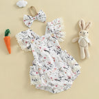 Lioraitiin Baby Girls Easter Outfits Flower Bunny Print Lace Trim